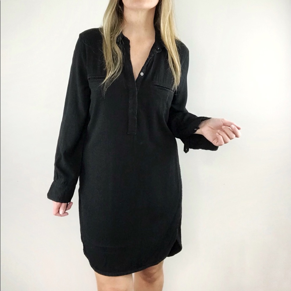 LOU & GREY roll sleeve black shirt dress size Small